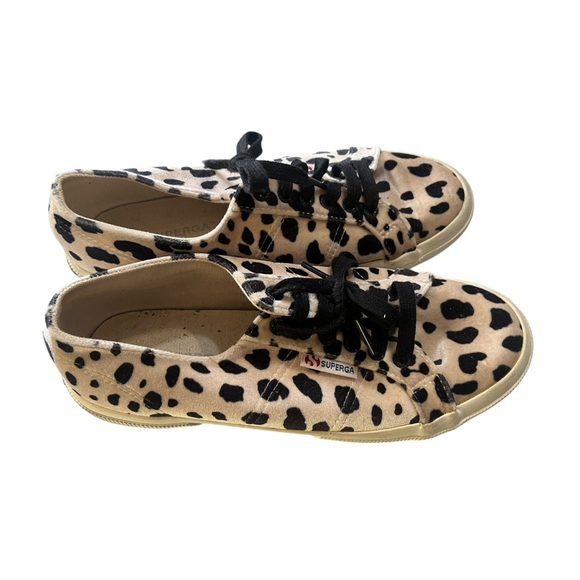 Superga Anthropologie Leopard Print Velvet Sneakers Women's Size 8.5 Shoes - Picture 1 of 5